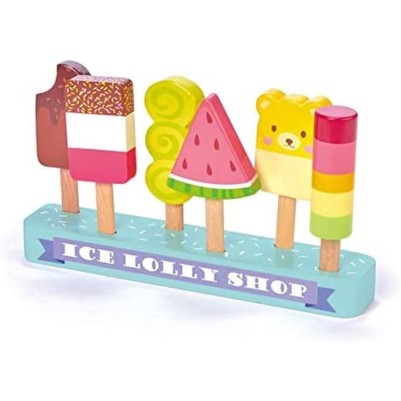 HLONK Boutique de Sucettes Glacées - Jouet de Jeu d'Aliments Factices 7 Pcs avec Barre de Crème Glacée en Forme de Popsicle en Bois - Encourage le Jeu de Rôle et Développe les Habiletés Sociales pour Enfants