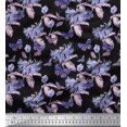 thumbnail image 1 of Soimoi Tissu Crêpe Polyester Violet Feuilles, Insectes & Imprimé Floral Vert au Mètre 52 Pouces de Large, 1 of 3