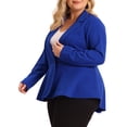 thumbnail image 4 of Agnes Orinda Women's Plus Size Blazer Button Notch Panel Ruffle Peplum Blazers 1X Cobalt Blue, 4 of 6
