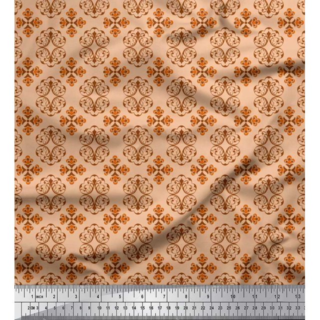 Soimoi Crepe Silk Fabric Filigree Damask Print Sewing Fabric Yard 42 Inch Wide