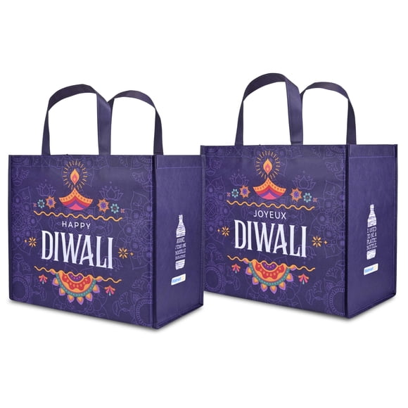 2025 Happy Diwali Reuseable Shopping Bag with Bottle Holders