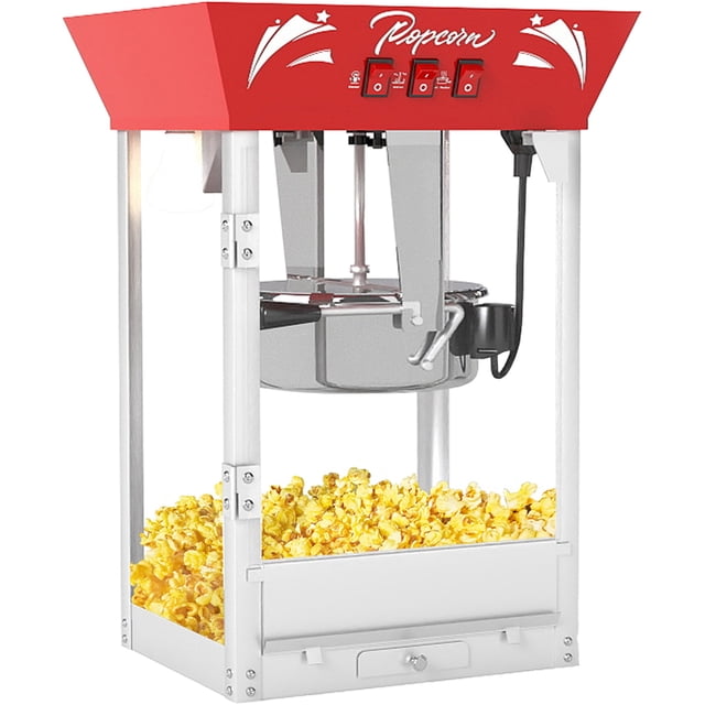 QEEKA Popcorn Maker Machine,12 Ounce Kettle Stainless Steel Commercial Popcorn Machine with Tempered Glass,Warming Deck,850W Countertop Popcorn Popper for Parties,Events and Home Theater,Red