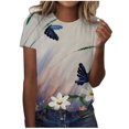 thumbnail image 1 of Birdeem T-Shirt Blouse Ample à Manches Courtes Décontracté pour Femmes, Imprimé, Plissé, Col Rond, 1 of 1