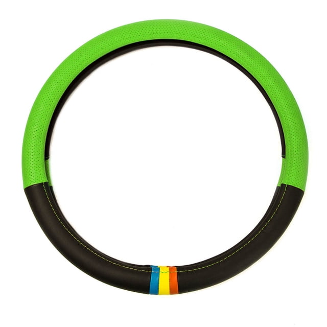 Universal Spectrum Microfiber Leather Steering Wheel Cover for Cars Trucks SUVs Green/Black