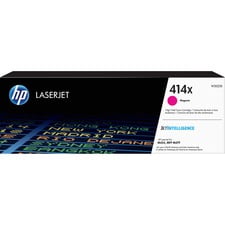 Boîte de Cartouche de Toner HP W2023X pour HP LaserJet 414X, Rendement Élevé, Cartouche de Toner laser magenta Montrant la Marque HP et les Détails du Produit sur un Fond Noir et Blanc, Conçue pour les Imprimantes HP LaserJet Pro