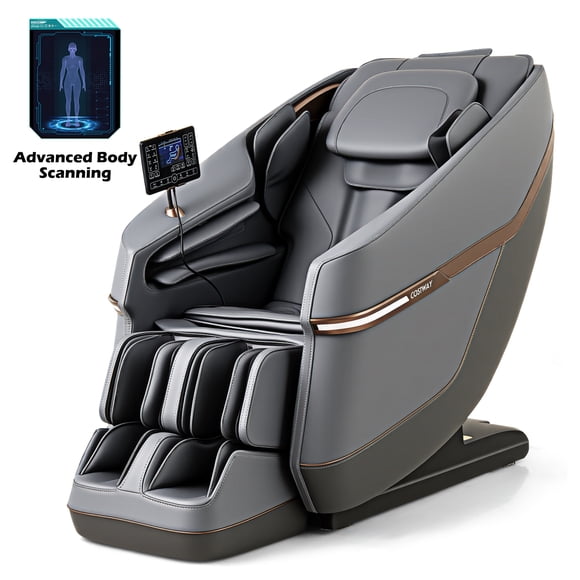 COSTWAY Relaxation48 Fauteuil de Massage à Gravité Zéro pour Tout le Corps, Fauteuil Inclinable de Massage à Piste SL avec Coussins Gonflables, Chauffe-Dos et Taille, Rouleaux pour les Pieds, Commande Vocale, Balayage Automatique des Épaules