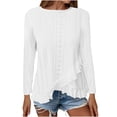 thumbnail image 4 of Plebaso Women's Long Sleeve Eyelet Tops Crew Neck Ruffle Blouses Dressy Irregular Hem Womens Spring Shirts, 4 of 7