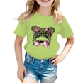 thumbnail image 1 of LUOGENLI T-Shirt pour Filles Enfant Filles Mignon Imprimé Graphique Col Rond Manche Courte Tee Été Décontracté Chemise Hauts Maxi Hauts Ensembles Filles Tenue 2 Pcs Vacances Vert Clair 5-6 Ans, 1 of 5