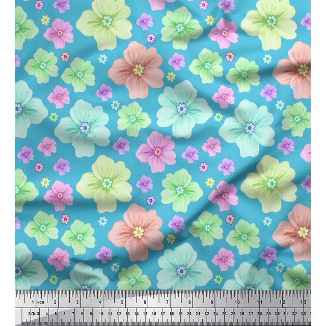 Soimoi Polyester Crepe Fabric Artistic Floral Printed Fabric 1 Yard 52 Inch Wide
