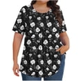 thumbnail image 3 of DDAPJ pyju Hauts Boho pour Femmes Grande Taille T-Shirts Graphiques Floraux Col Rond Manches Courtes Blouse d'Été Décontractée Tunique Coupe Ample Chemise Cache-Ventre Soldes d'Aujourd'hui Noir XXXXXL, 3 of 9