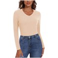 thumbnail image 3 of Timegard Womens Tops Fleece Lined Comfy Skinny Tops V Neck Thermal Underwear Fall Winter Solid Color, 3 of 6