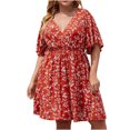 thumbnail image 2 of EGNMCR Robes de Fête pour Femmes Femmes Grande Taille Été Décontracté Manches Courtes Col en V Manches Imprimées Robes Robe Ample, 2 of 6