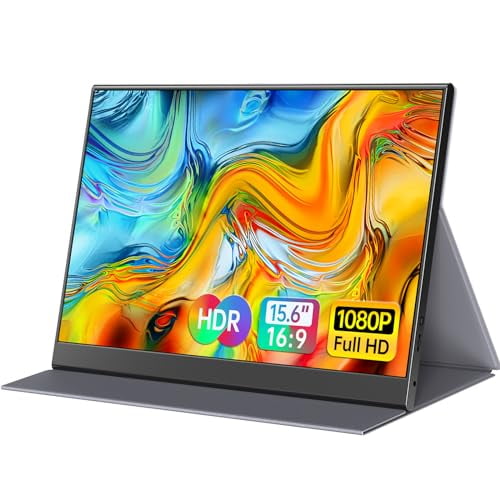 ForHelp 15.6inch Portable Monitor,1080P USB-C HDMI Second External Monitor for Laptop,PC,Mac Phone,PS,Xbox,Swich,IPS Ultra-Thin Zero Frame Gaming Monitor/Premium Smart Cover