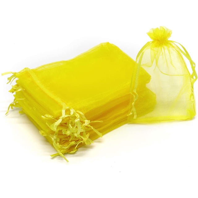 ORUYROP ® 100pcs Drawstring Organza Jewelry Candy Pouch Party Wedding Favor Gift Bags (8x12, Yellow)