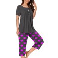 thumbnail image 2 of Timegard Ensembles Lounge pour Femmes Col Rond Manches Courtes Haut Plissé Pantalon Capri à Imprimé avec Poches Tenues de Pyjama Confortables, 2 of 6