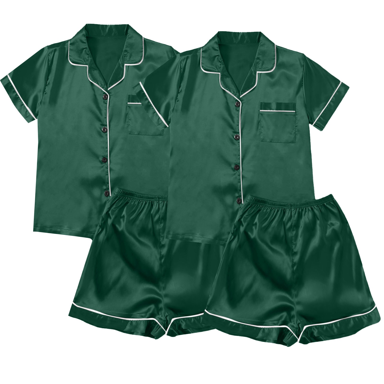 ZJXFGS Sleepwear for Women, Women Pajamas, Satin Pyjamas Women's Short 4 Piece Pyjamas Short Sleeve Sleepwear and Shorts Set Women Leisure Suit Loungewear, Short Pajama Set for Women Green XL