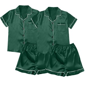 ZJXFGS Vêtements de nuit pour femmes, Pyjamas pour femmes et satins 4 Pièce Pyjamas Short Sleepwear and Shorts Set Femmes Leisure Suit Loungewear, Short Pajama Set pour Femmes Vert XL