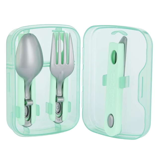Cool Gear Turquoise Slider Cutlery Set - Travel Fork, Knife, Spoon