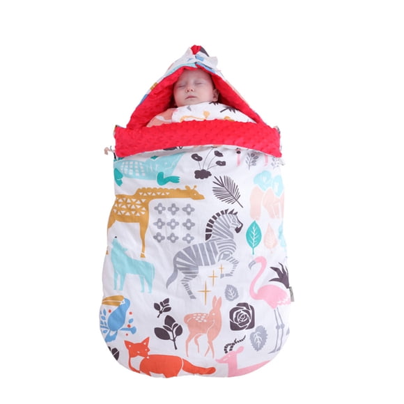insular Douillet Sac de Couchage pour Bébé à Imprimé Animal avec Capuchon et Bande Ventrale, Emmaillotage en Coton Doux pour Poussette Ou Lit de Bébé, Chaud et Confortable pour Nouveau-Nés, Motif Rouge