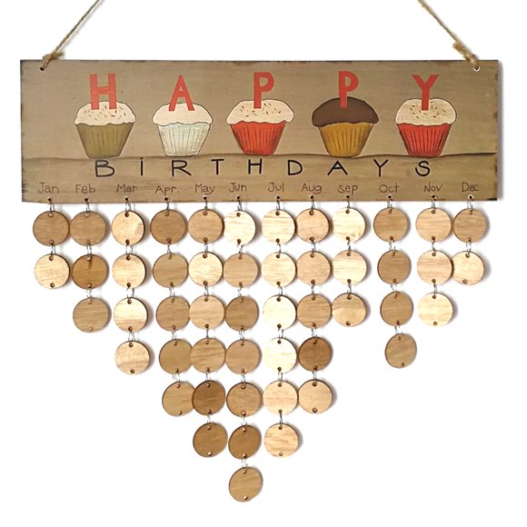 yeacher Calendrier d'Anniversaire en Bois Fait Main avec Disques en Bois Naturel et Corde de Chanvre, Parfait pour la Décoration de la Maison et les Rappels de Date