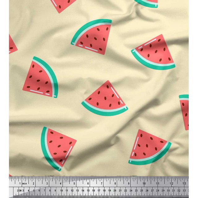 Soimoi Yellow Viscose Chiffon Fabric Watermelon Fruits Print Sewing Fabric Yard 42 Inch Wide
