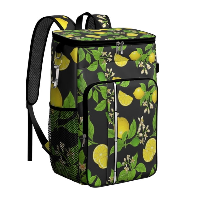 Bright Yellow Lemon Insulated Backpack Cooler - 20L Leakproof Soft Cooler Bag, Multiple Storage Pockets - Perfect for Parties & Camping Trips