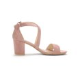 thumbnail image 3 of BLISSFUL STEP Women's Open Toe Cross Strap Mid Block Heel Sandals Dust Pink 9, 3 of 7