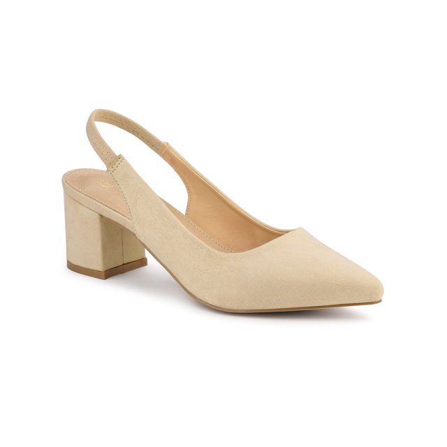 BLISSFUL STEP Women's Block Heel Pumps Slingback Heels Beige 9