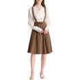 thumbnail image 1 of Unique Bargains Jupe Midi Plissée à Bretelles Rétro à Taille Élastique pour Femme Brun Foncé TG, 1 of 7
