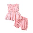 thumbnail image 1 of Faithtur 2 Pcs Tenues d'Été pour Bébés Filles, Ensemble Débardeur à Col Rond Boutonné à Volants + Shorts, 1 of 9