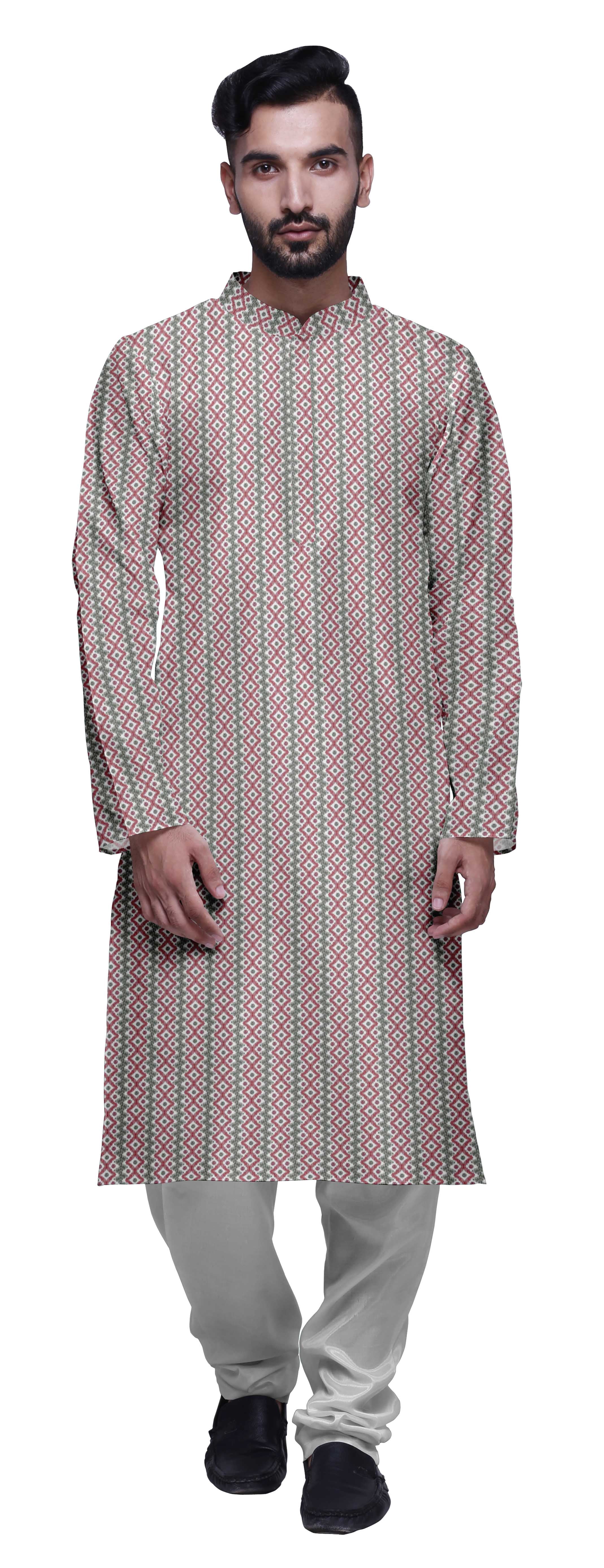 Atasi Party Wear Kurta Pajama For Men Mandarin Collar Ethnic Printed Kurta Set