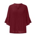thumbnail image 4 of Meichang Clearance Womens Tops Ruffle 3/4 Sleeve Notch V Neck Double Layers Mesh Shirts Dressy Casual Flowy Blouses for Work, 4 of 7