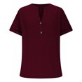 thumbnail image 4 of Yuyuzo Womens Tops Short Sleeve Shirts Button up V Neck T Shirts Solid Color Loose Fitted Blouses, 4 of 6
