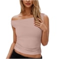 thumbnail image 1 of Plebaso Débardeurs pour Femmes à Épaules Dénudées Sans Manches Ajustés Courts Froncés d'Été pour Sorties T-Shirts, 1 of 7