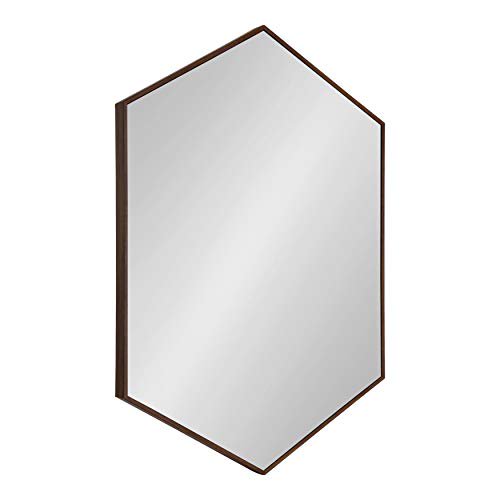Kate and Laurel Rhodes Miroir Mural Hexagonal Encadré, 25x37, Brun Noyer