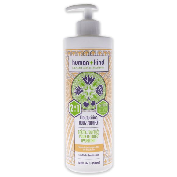 Human+Kind - Body Souffle - Lightly Whipped Cream Moisturizer is Quickly Absorbed - Great for Dry or Eczema-Prone Skin - Natural, Vegan Skin Care - 16.9 oz Bottle