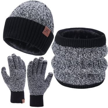FZ FANTASTIC ZONE Mens Winter Beanie Hats Touchscreen Gloves Neck Scarf Warmer Set Cable Knit Slouchy Skull Cap with Fleece Lined