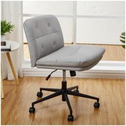 GloryStar Office Chair with Wheels, Armless Cross Legged Office Chair with Height Adjustable, Pu Leather Office Chair, Vanity Chair for Make Up,Small Space,Bed Room, Office