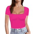 thumbnail image 1 of TSADFHJI Hauts Scintillants pour Femmes Manches Longues T-Shirts à Manches Courtes pour Femmes Manches Longues Col Carré T-Shirts Hauts Tees m Rouge, 1 of 6