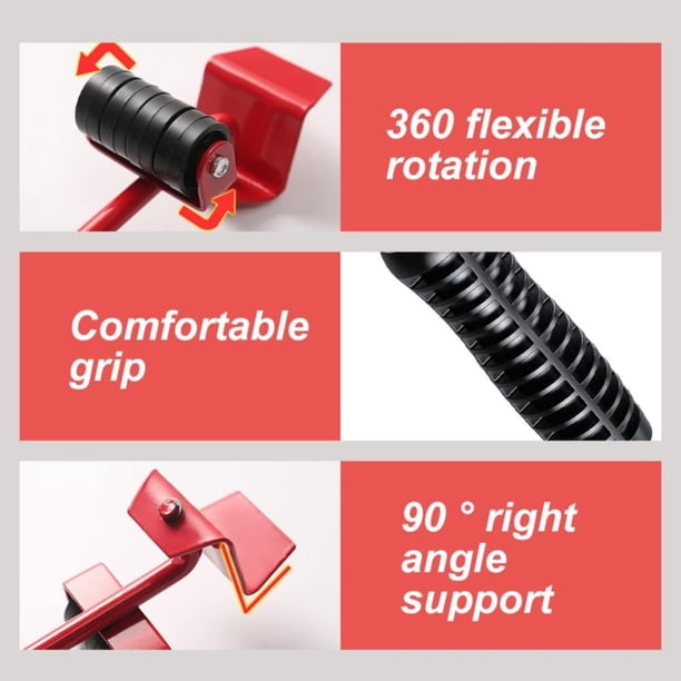 Heavy Duty Furniture Appliance Sliders & Lifter Set – 4 Moving Dollies + Cocking Bar, 330 Lbs Capacity, Red