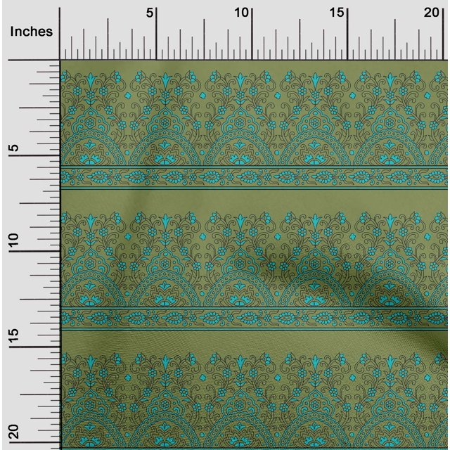 oneOone Georgette Viscose Fabric Leaves & Floral Block Printed Fabric 1 Yard 42 Inch Wide