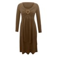 thumbnail image 4 of Robes Brunes pour Femmes Couleur Unie à Manches Longues Robe en Dentelle Patchwork Grande Taille Col Rond Ajustée et Évasée Tendance Vacances Robe Décontractée Maxi Mode Quotidien Blouse Trapèze Dos Nu Robe Plissée, TTG, 4 of 5
