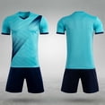 thumbnail image 4 of RKSTN Soccer Maillot Enfants Manches Courtes Col Rond Chandail de Soccer avec Shorts Ensemble d'Uniforme d'Entraînement 2 Pcs Ensemble de Maillot de Soccer (Bleu Pâle, TP) Unisexe, 4 of 6