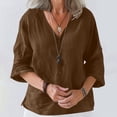 thumbnail image 2 of Timegard Womens Summer Tops V-Neck 3/4 Sleeve Button down Solid Color Lightweight Casual Loose Tops, 2 of 6