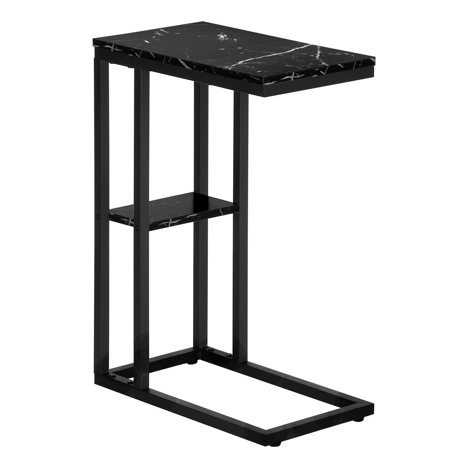 Monarch Specialties Accent Table, C-shaped, End, Side, Snack, Living Room, Bedroom, Metal, Laminate, Black Marble Look, Contemporary, Modern