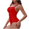 thumbnail image 3 of Push Up One Piece Swimsuits Womens Adjustable Straps Tummy Control Bathing Suits Scoop Neck Ruched Slimming Swimwear, 3 of 5