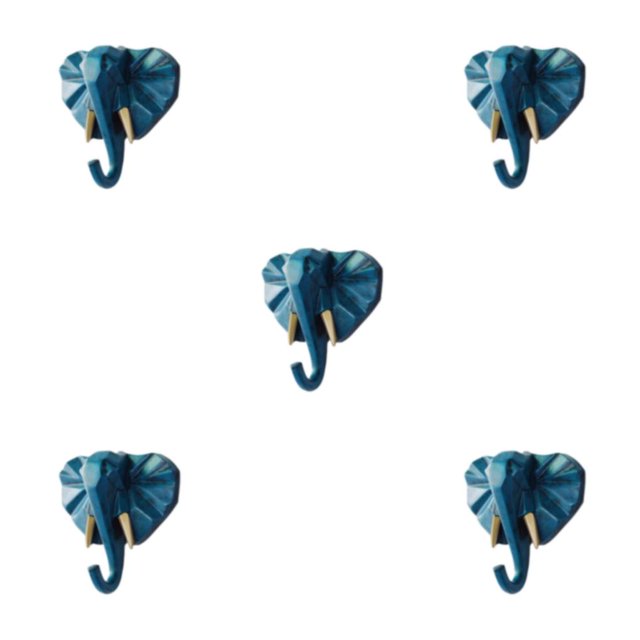 Baohd Résine Éléphant Tête Animal Mur Monté Crochet en Résine Pas Facilement Usé Rétro Bleu (Éléphant) 5Set