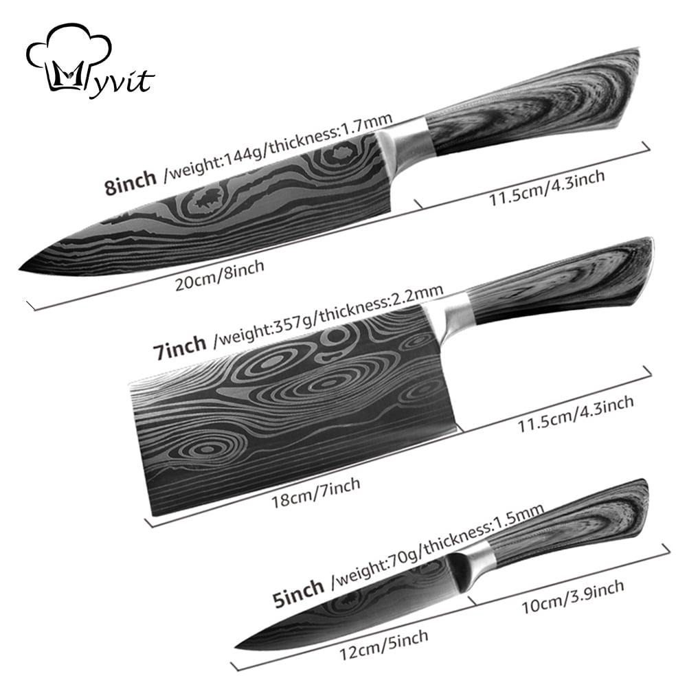 Japanese Kitchen Knife Set of 3,High Carbon Steel Damacus Laser Pattern 8" Chef Knife,7"Cleaver Knife and 5" Utility Knife wih Covers for Meat Bone Veg