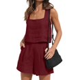 thumbnail image 3 of Womens 2 Piece Outfits Linen Square Neck Crop Tops Short Set 2023 Lounge Matching Sets Trendy Clothes Beach Summer, 3 of 8