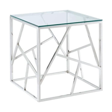 Cube-shaped Side Table tempered glass top in Silver